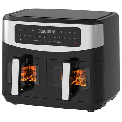 9L डबल बास्केट एयर फ्रायर विथ ग्लास विंडो 2600W स्मार्ट डिजिटल डबल जोन एयर फ्रायर
