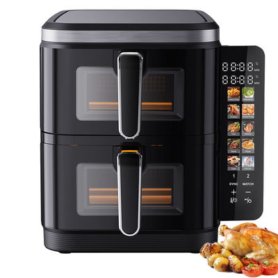 6l+6l डबल स्टैक एयर फ्रायर 2800w नॉन स्टिक कोटिंग मॉडर्न स्क्वायर डिजिटल कंट्रोल फोल्डिंग एलईडी डिस्प्ले मेनू इलेक्ट्रिक घरेलू