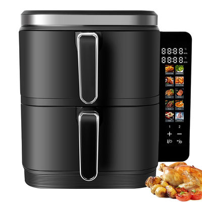 6l+6l डबल स्टैक एयर फ्रायर 2800w नॉन स्टिक कोटिंग मॉडर्न स्क्वायर डिजिटल कंट्रोल फोल्डिंग एलईडी डिस्प्ले मेनू इलेक्ट्रिक घरेलू