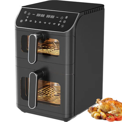 6l+6l डबल स्टैक एयर फ्रायर 2800w नॉन स्टिक कोटिंग मॉडर्न स्क्वायर डिजिटल कंट्रोल फोल्डिंग एलईडी डिस्प्ले मेनू इलेक्ट्रिक घरेलू