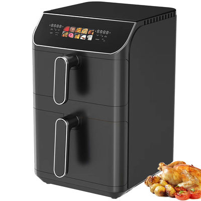 6l+6l डबल स्टैक एयर फ्रायर 2800w नॉन स्टिक कोटिंग मॉडर्न स्क्वायर डिजिटल कंट्रोल फोल्डिंग एलईडी डिस्प्ले मेनू इलेक्ट्रिक घरेलू