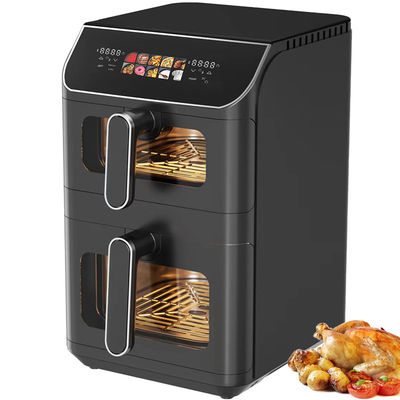 6l+6l डबल स्टैक एयर फ्रायर 2800w नॉन स्टिक कोटिंग मॉडर्न स्क्वायर डिजिटल कंट्रोल फोल्डिंग एलईडी डिस्प्ले मेनू इलेक्ट्रिक घरेलू