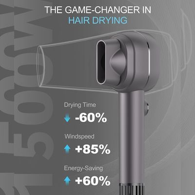 तेजी से सूखने वाले बालों की देखभाल के लिए उच्च सांद्रता वाले नकारात्मक आयनों और निरंतर तापमान के साथ 1500 डब्ल्यू हाई-स्पीड हेयर ड्रायर