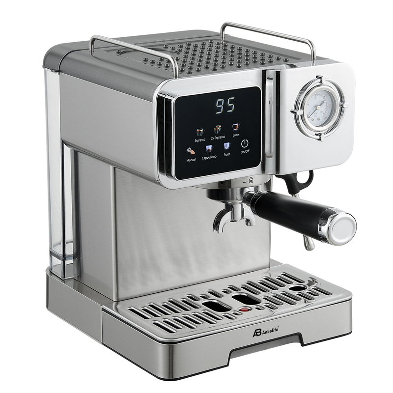 Anbo Digital Professional Expresso Coffee Machine with Pressure Gauge Multifunctional Latte Flat White Cappuccino Cafetera